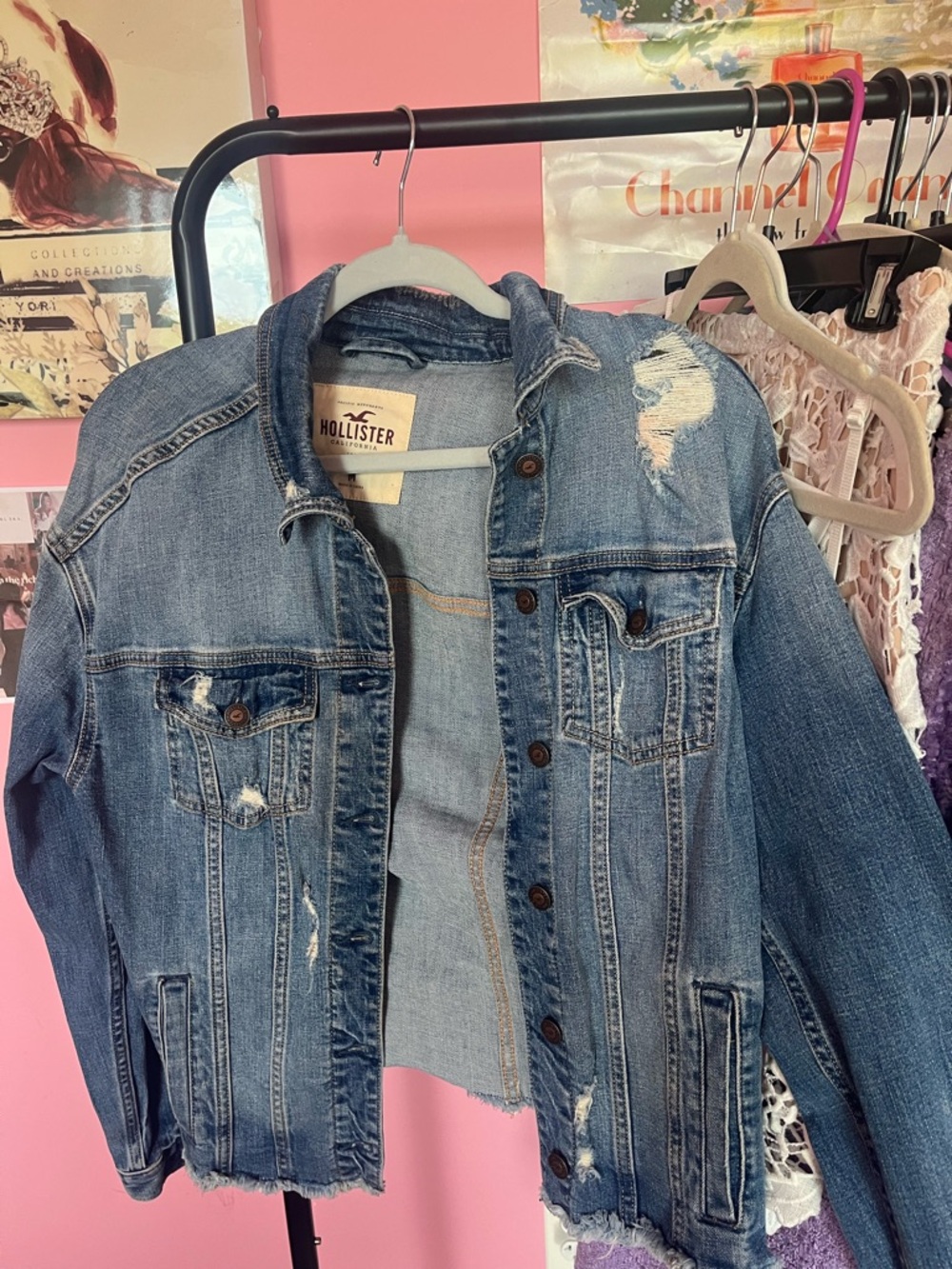 Hollister Women's Light Blue Distressed Denim Jacket